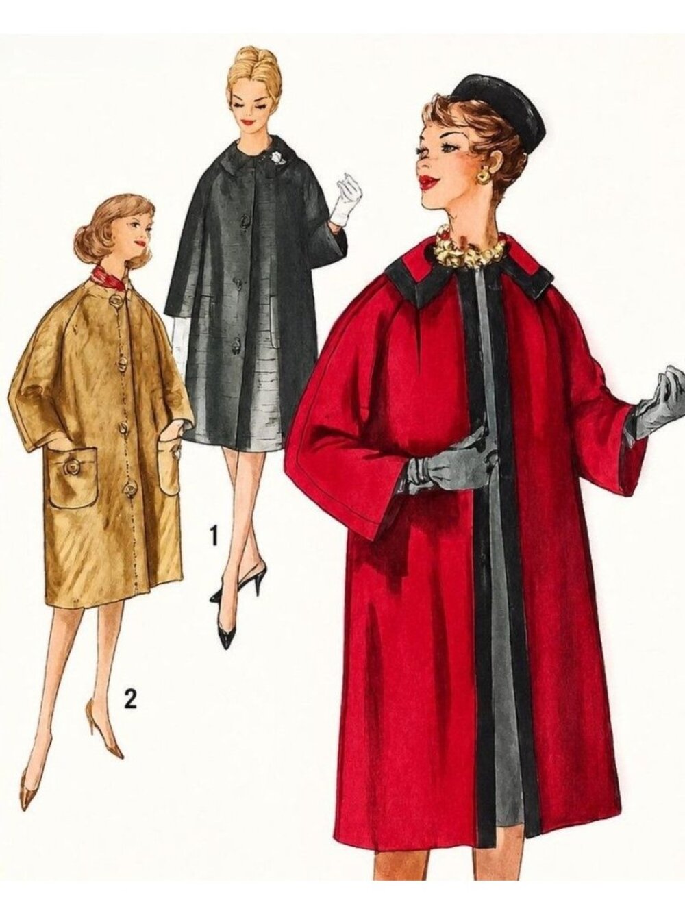1960s Simplicity 3620 Mod Style Gentle Raglan Sleeve Lined Coat Pattern Size 14